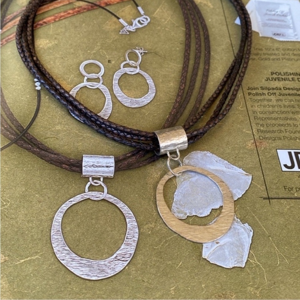 Silpada 3 Strand Brown Leather sterling Pendant 17.5” long N1499 - Picture 7 of 7